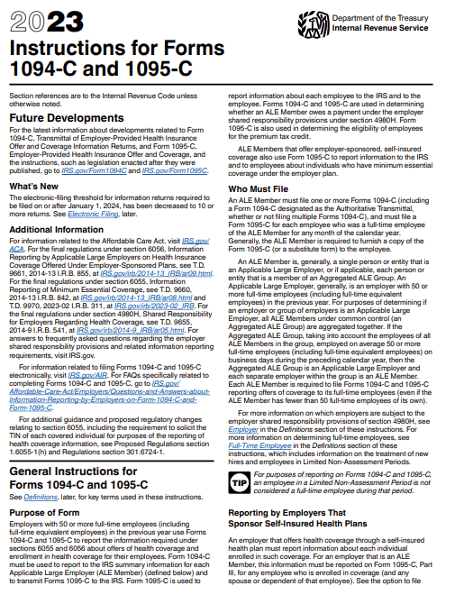 1095-C and 1094-C filing instructions